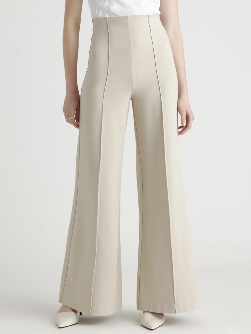 Quince Ultra Stretch Ponte Wide Leg Pants L High Rise Classic business casual